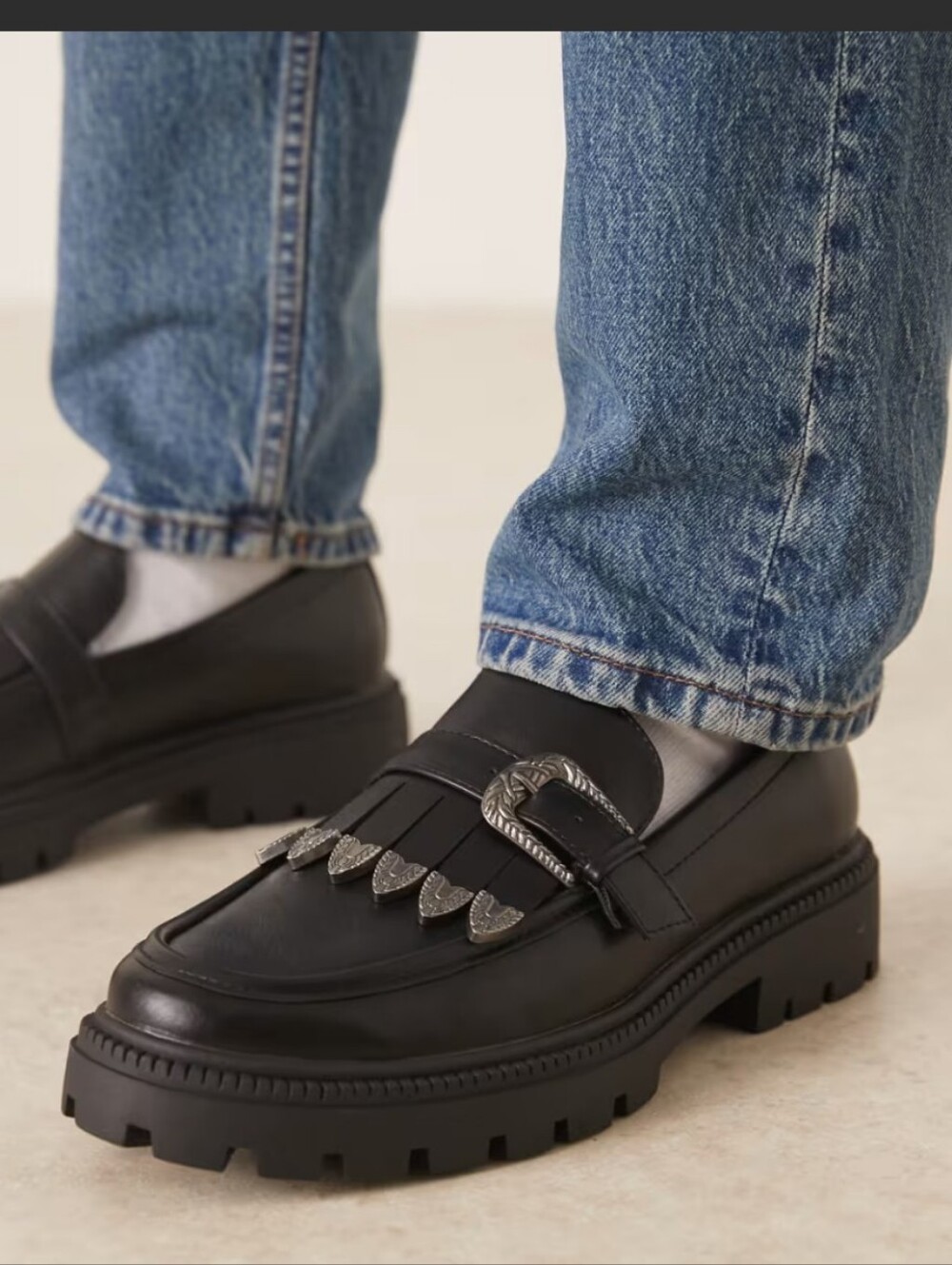 ASOS DESIGN loafers in black with western buckle Sz 7 New
